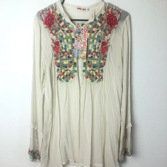 Johnny Was Ivory Embroidered Eleonor Tunic - Picture 2 of 8